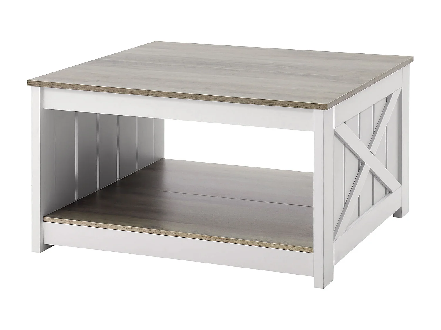 Table Basse SucceBuy 800 mm, Table Basse de Style Campagnard avec Rangement Ouvert, Gris-Blanc, pour Salon, Chambre, Appartement, Studio