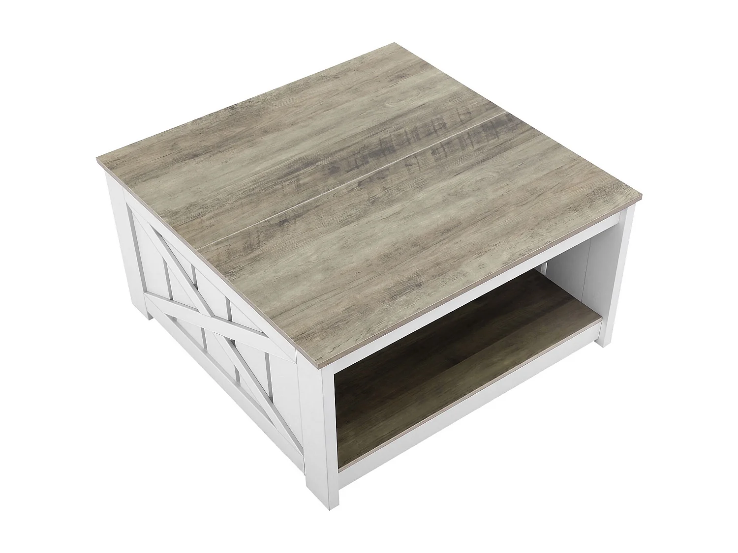 Table Basse SucceBuy 800 mm, Table Basse de Style Campagnard avec Rangement Ouvert, Gris-Blanc, pour Salon, Chambre, Appartement, Studio