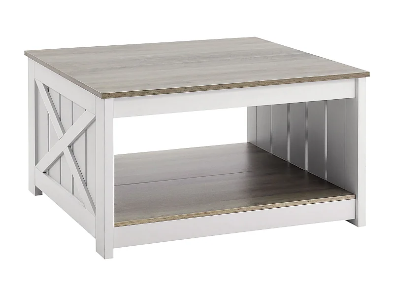 Salontafel SucceBuy 800 mm, Landelijke Stijl Salontafel met Open Opbergruimte, Grijs-Wit, voor Woonkamer, Slaapkamer, Appartement, Studio