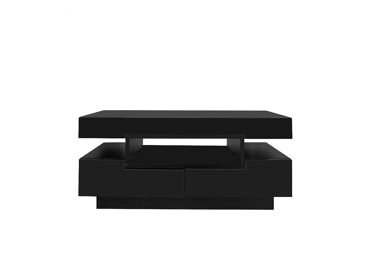 Table basse noire - table basse brillante avec bande lumineuse LED - 4 tiroirs - pour le salon et le bureau