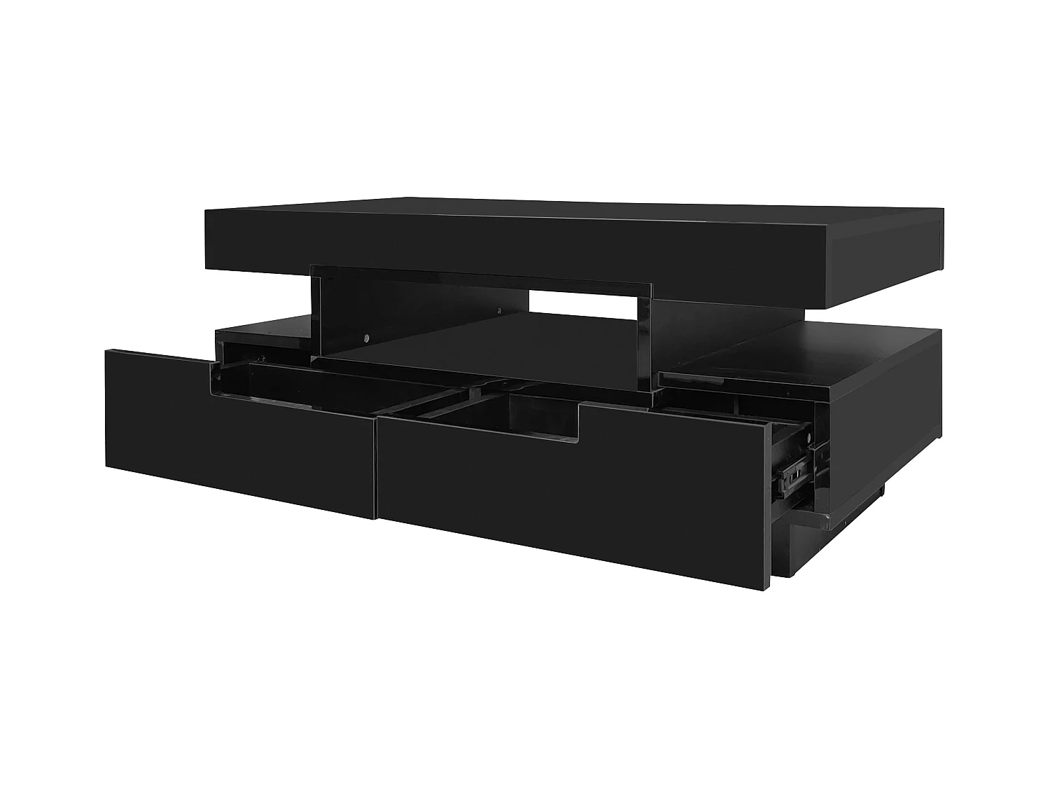 Table basse noire - table basse brillante avec bande lumineuse LED - 4 tiroirs - pour le salon et le bureau