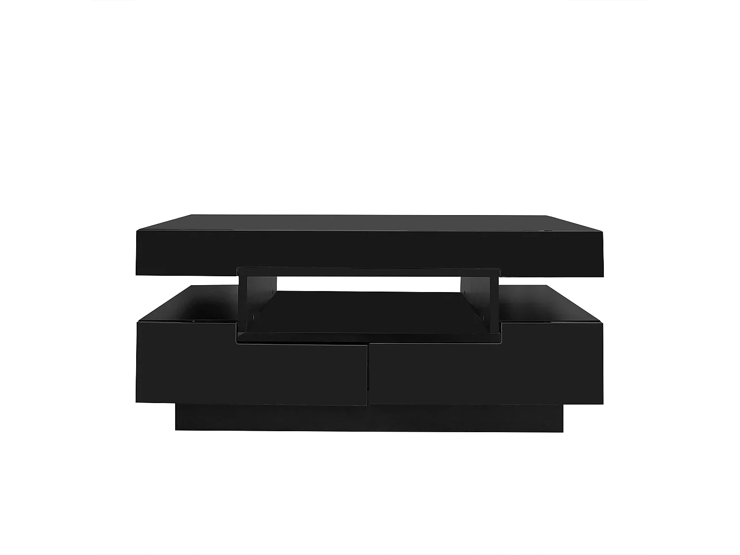 Table basse noire - table basse brillante avec bande lumineuse LED - 4 tiroirs - pour le salon et le bureau
