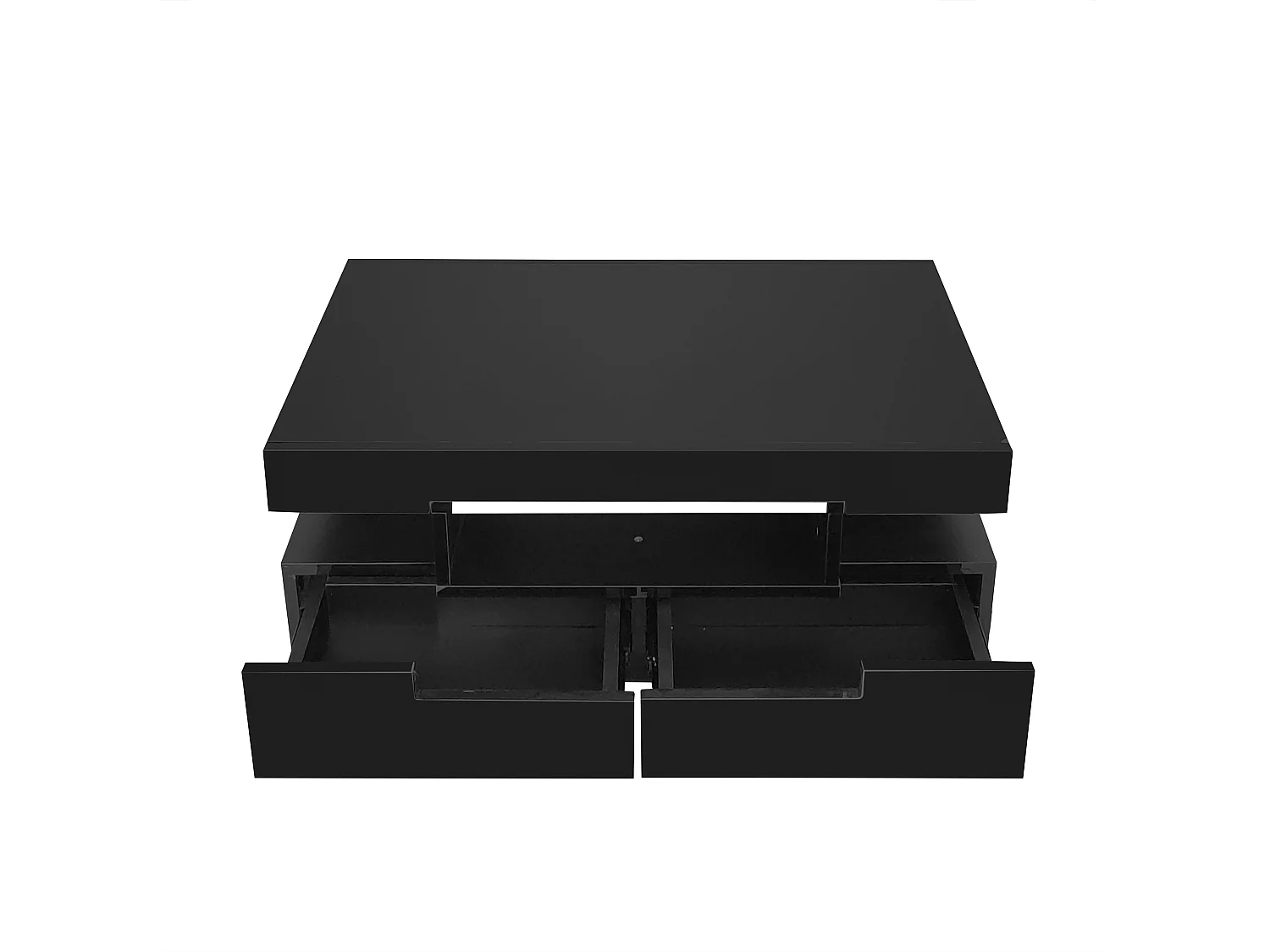 Table basse noire - table basse brillante avec bande lumineuse LED - 4 tiroirs - pour le salon et le bureau