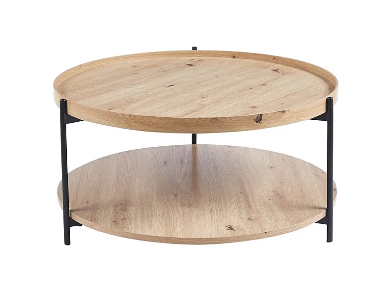 Mesa baja NORWYN – Color roble envejecido – Mesa baja redonda Ø80 cm – MDF – Diseño original