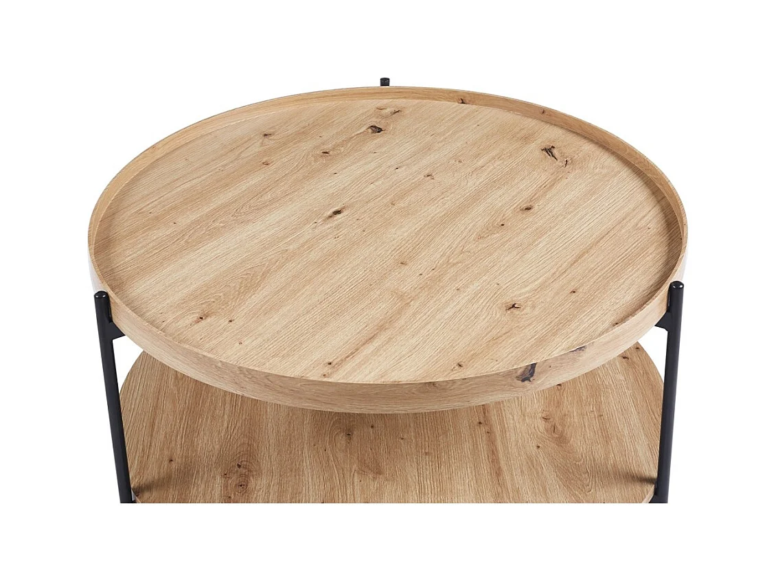 Mesa baja NORWYN – Color roble envejecido – Mesa baja redonda Ø80 cm – MDF – Diseño original