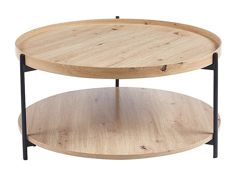 Table basse NORWYN – Coloris chêne vieilli – Table basse ronde Ø80 cm – MDF – Design original