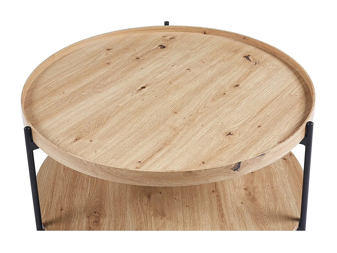 Table basse NORWYN – Coloris chêne vieilli – Table basse ronde Ø80 cm – MDF – Design original