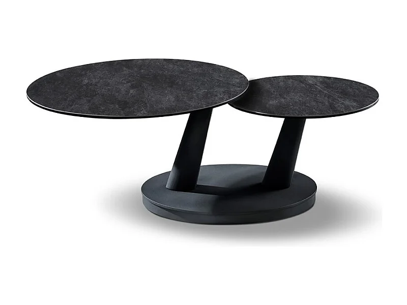 Table baixa VIRELLO – Mesa de centro redonda Ø80 cm – Pedra natural cinza escura & metal – Design contemporâneo e robusto