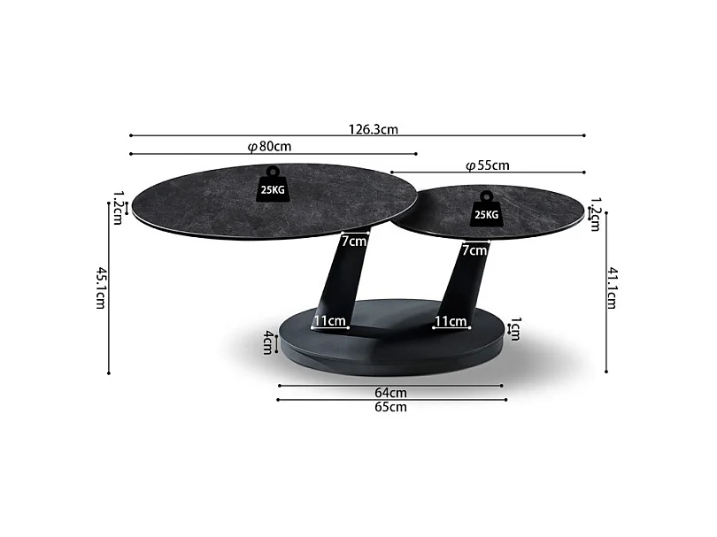 Table baixa VIRELLO – Mesa de centro redonda Ø80 cm – Pedra natural cinza escura & metal – Design contemporâneo e robusto