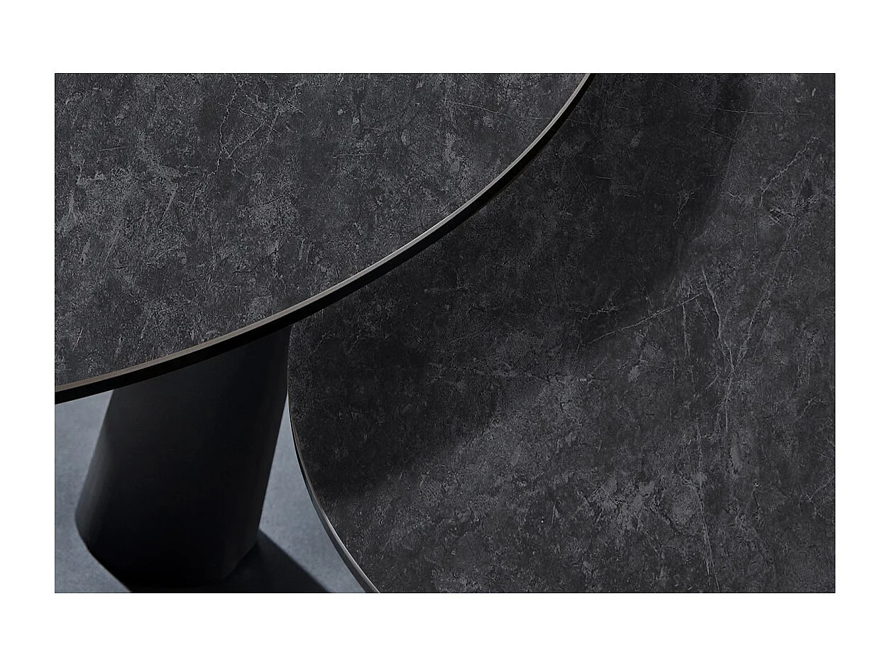 Table baixa VIRELLO – Mesa de centro redonda Ø80 cm – Pedra natural cinza escura & metal – Design contemporâneo e robusto