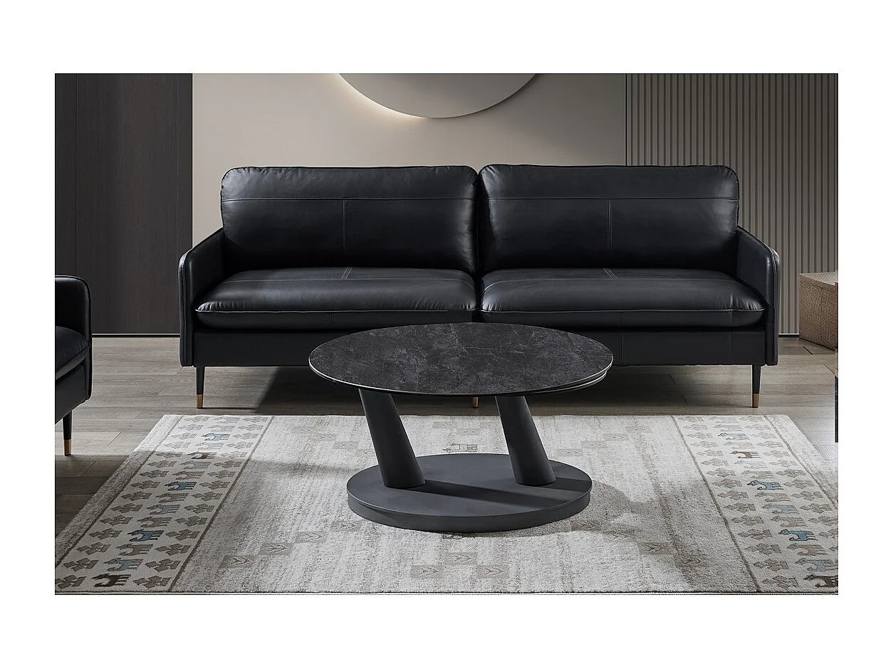 Table basse VIRELLO – Table basse ronde Ø80 cm – Pierre naturelle gris foncé & métal – Design contemporain et robuste