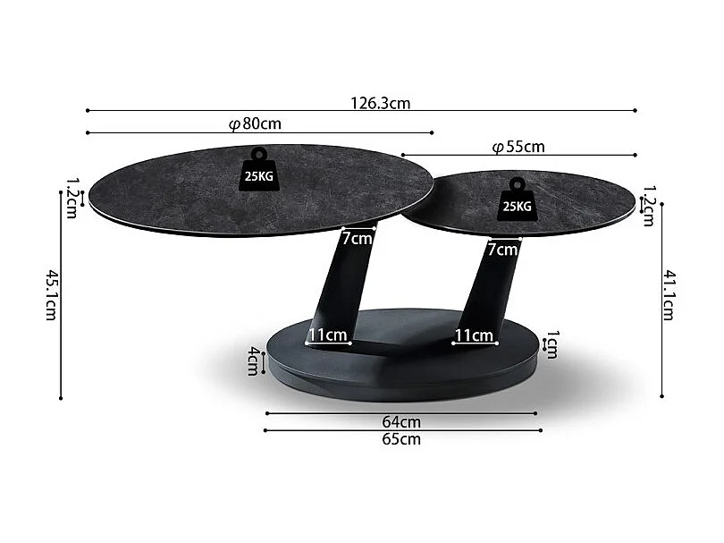 Table basse VIRELLO – Table basse ronde Ø80 cm – Pierre naturelle gris foncé & métal – Design contemporain et robuste