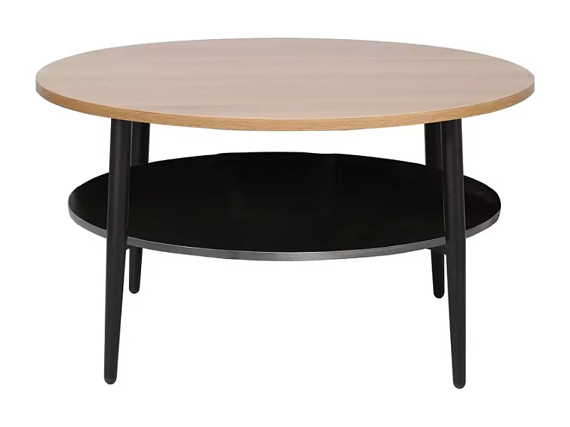 Table basse chêne et noir 2 étages 80 cm ZENIX
