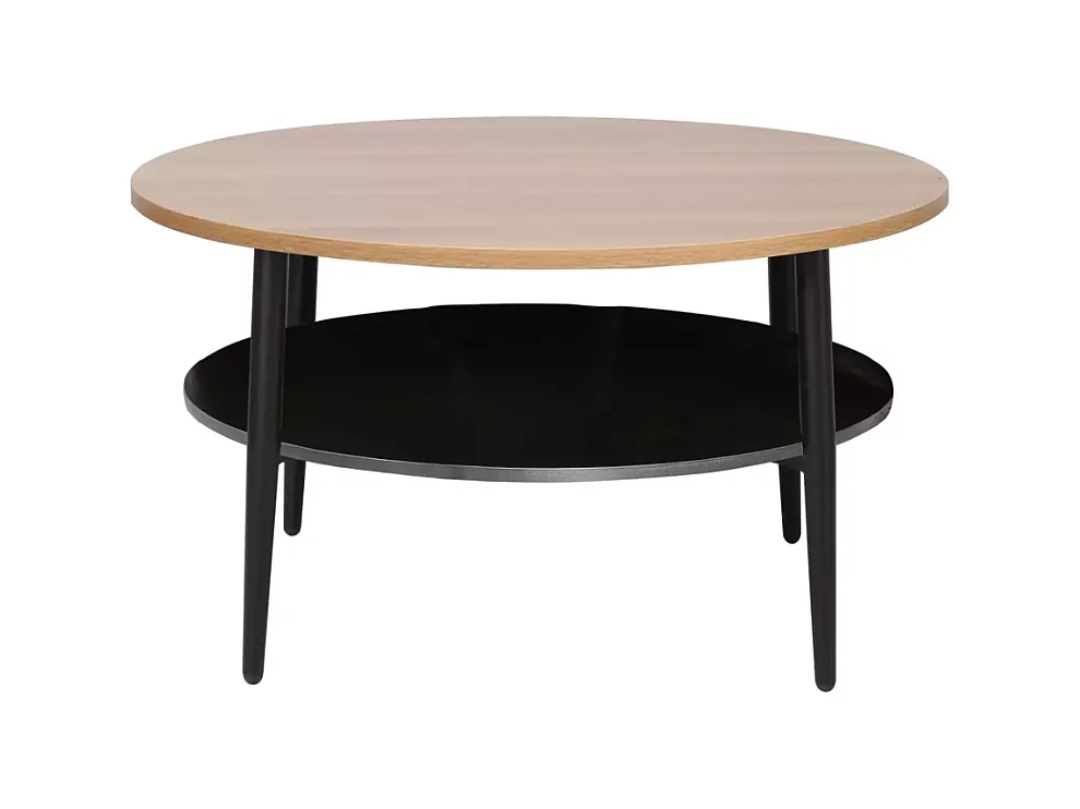 Table basse chêne et noir 2 étages 80 cm ZENIX