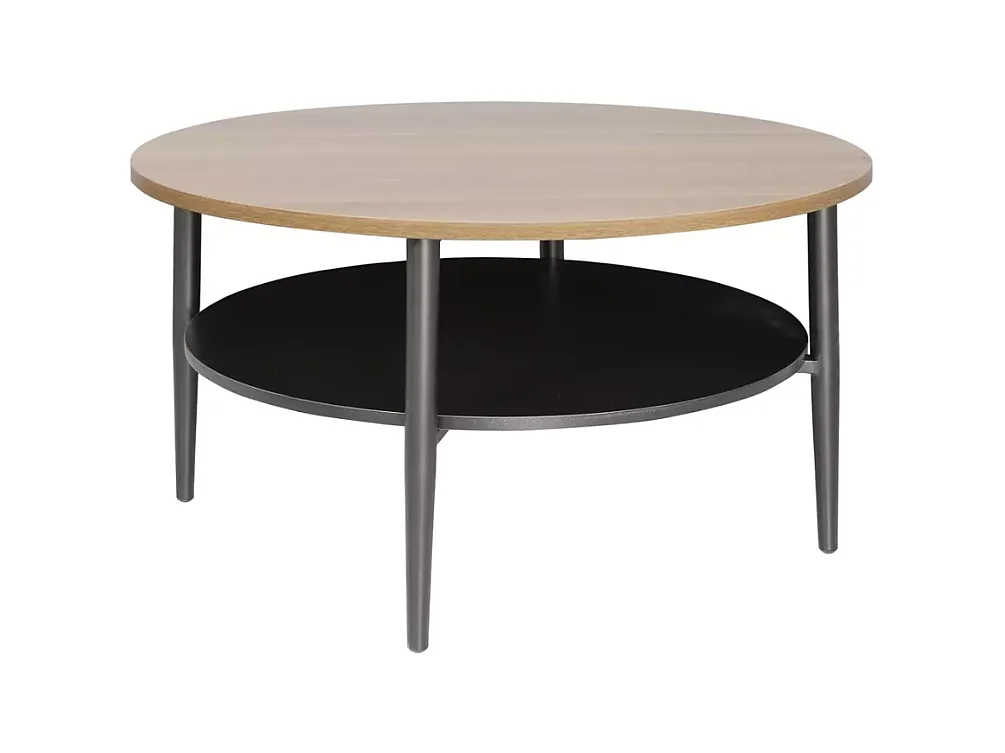 Table basse chêne et noir 2 étages 80 cm ZENIX