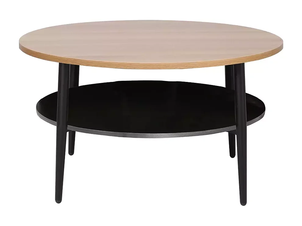 Table basse chêne et noir 2 étages 80 cm ZENIX