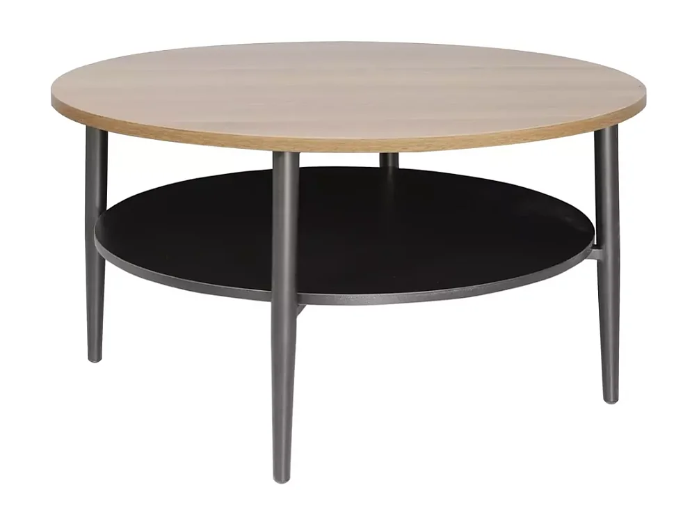 Table basse chêne et noir 2 étages 80 cm ZENIX