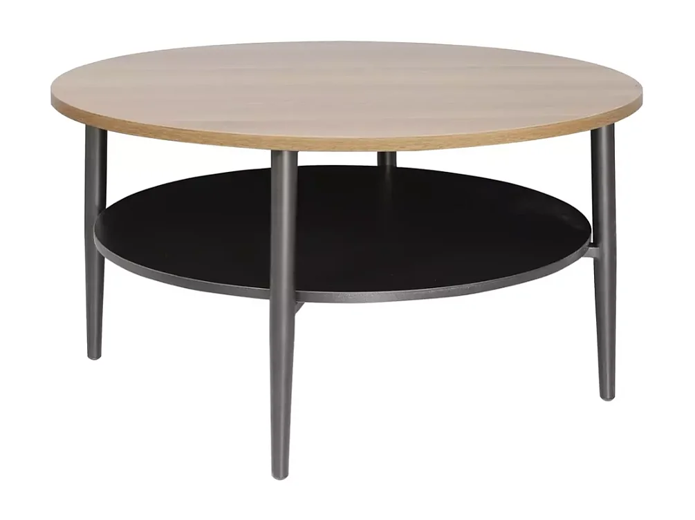 Table basse chêne et noir 2 étages 80 cm ZENIX