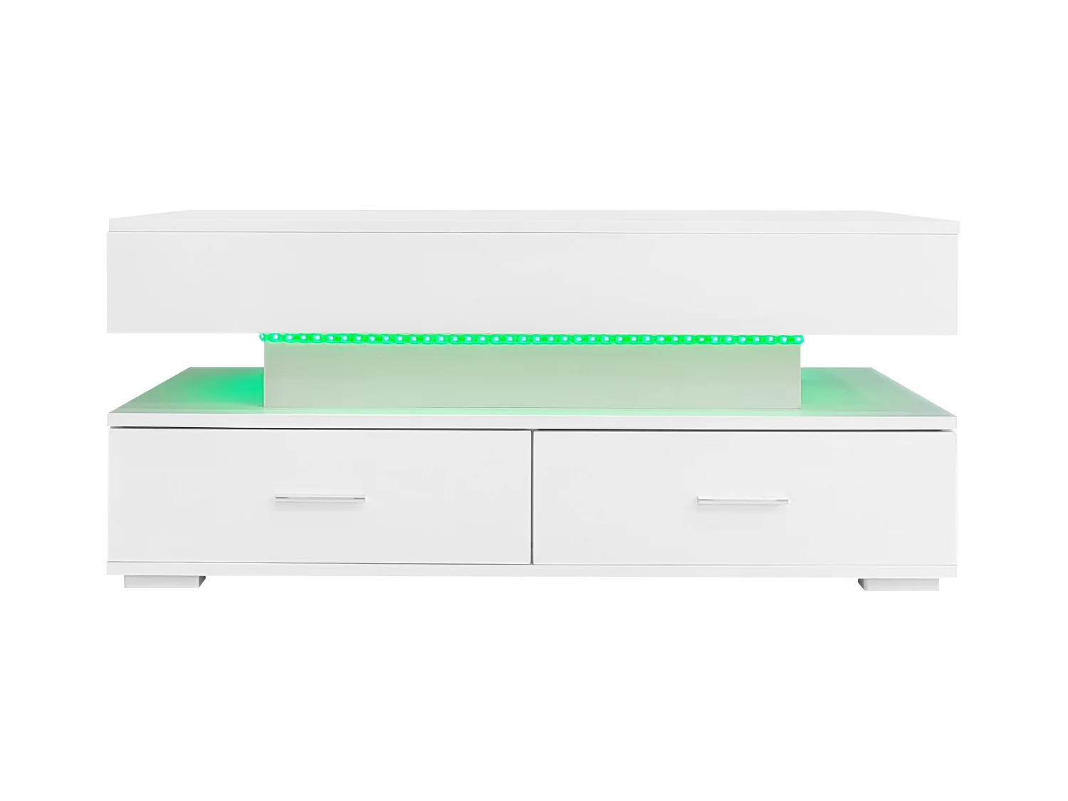 Table basse blanc - avec 2 tiroirs et plateau relevable hydraulique - éclairage LED - pour salon et salle à manger