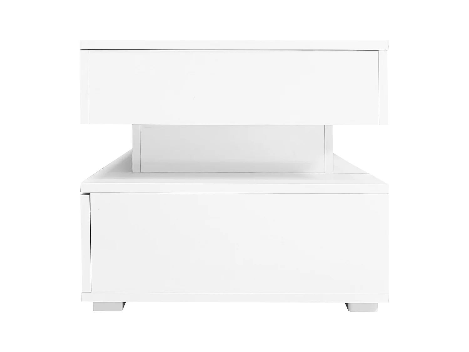 Table basse blanc - avec 2 tiroirs et plateau relevable hydraulique - éclairage LED - pour salon et salle à manger