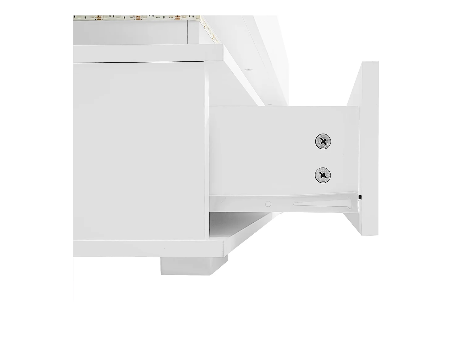 Table basse blanc - avec 2 tiroirs et plateau relevable hydraulique - éclairage LED - pour salon et salle à manger
