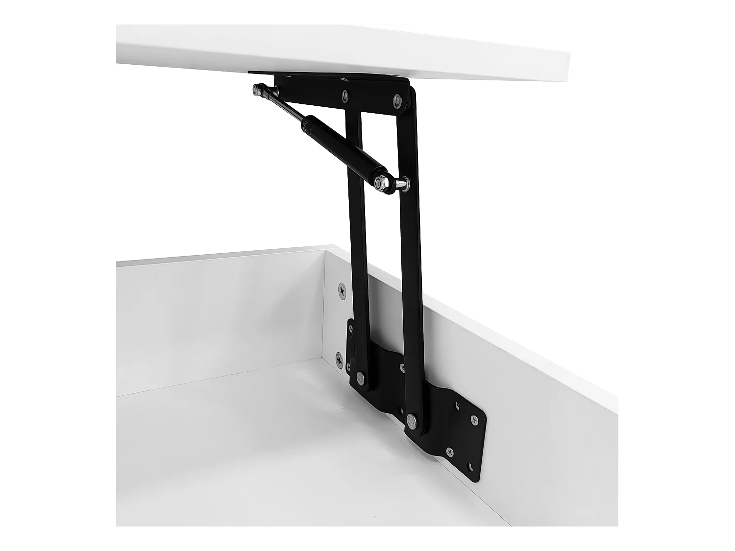Table basse blanc - avec 2 tiroirs et plateau relevable hydraulique - éclairage LED - pour salon et salle à manger
