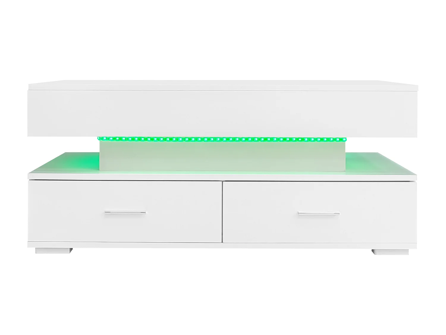 Table basse blanc - avec 2 tiroirs et plateau relevable hydraulique - éclairage LED - pour salon et salle à manger