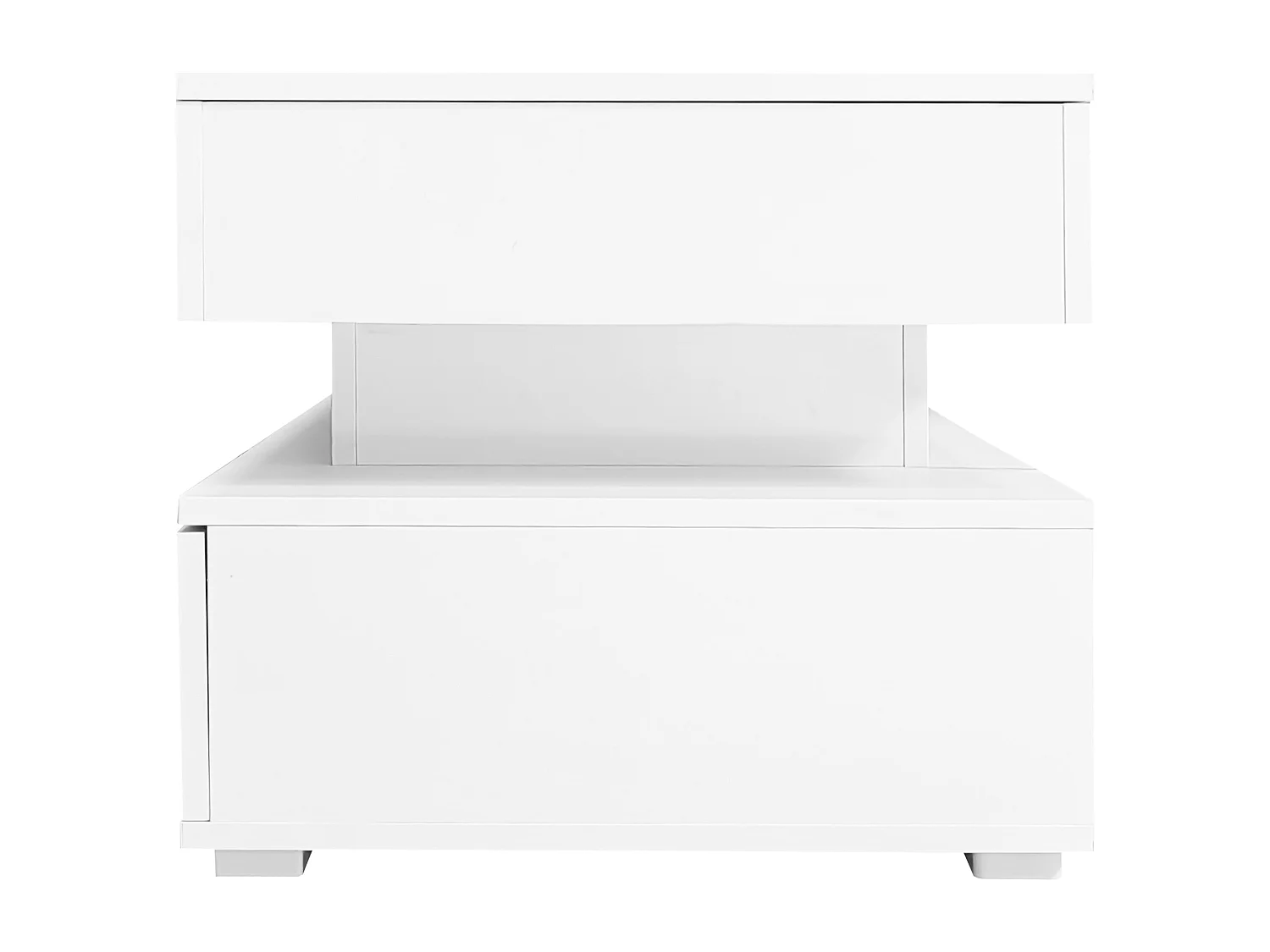 Table basse blanc - avec 2 tiroirs et plateau relevable hydraulique - éclairage LED - pour salon et salle à manger