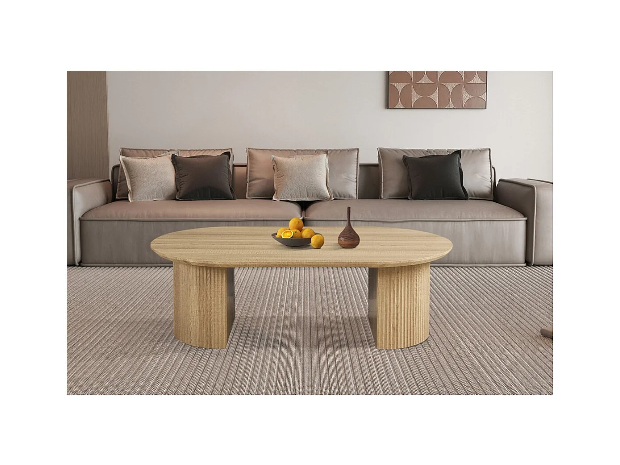 Table basse VAGOS – Coloris chêne naturel – Table basse rectangulaire 120x70 cm – MDF – Design moderne et chaleureux