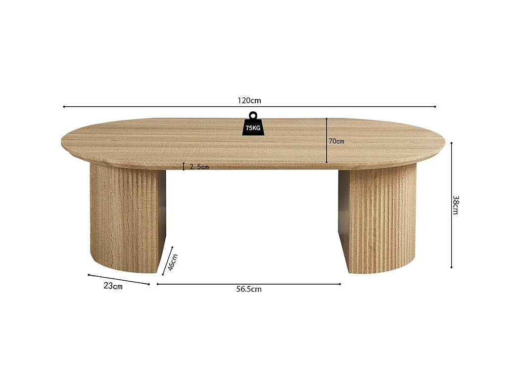 Table basse VAGOS – Coloris chêne naturel – Table basse rectangulaire 120x70 cm – MDF – Design moderne et chaleureux
