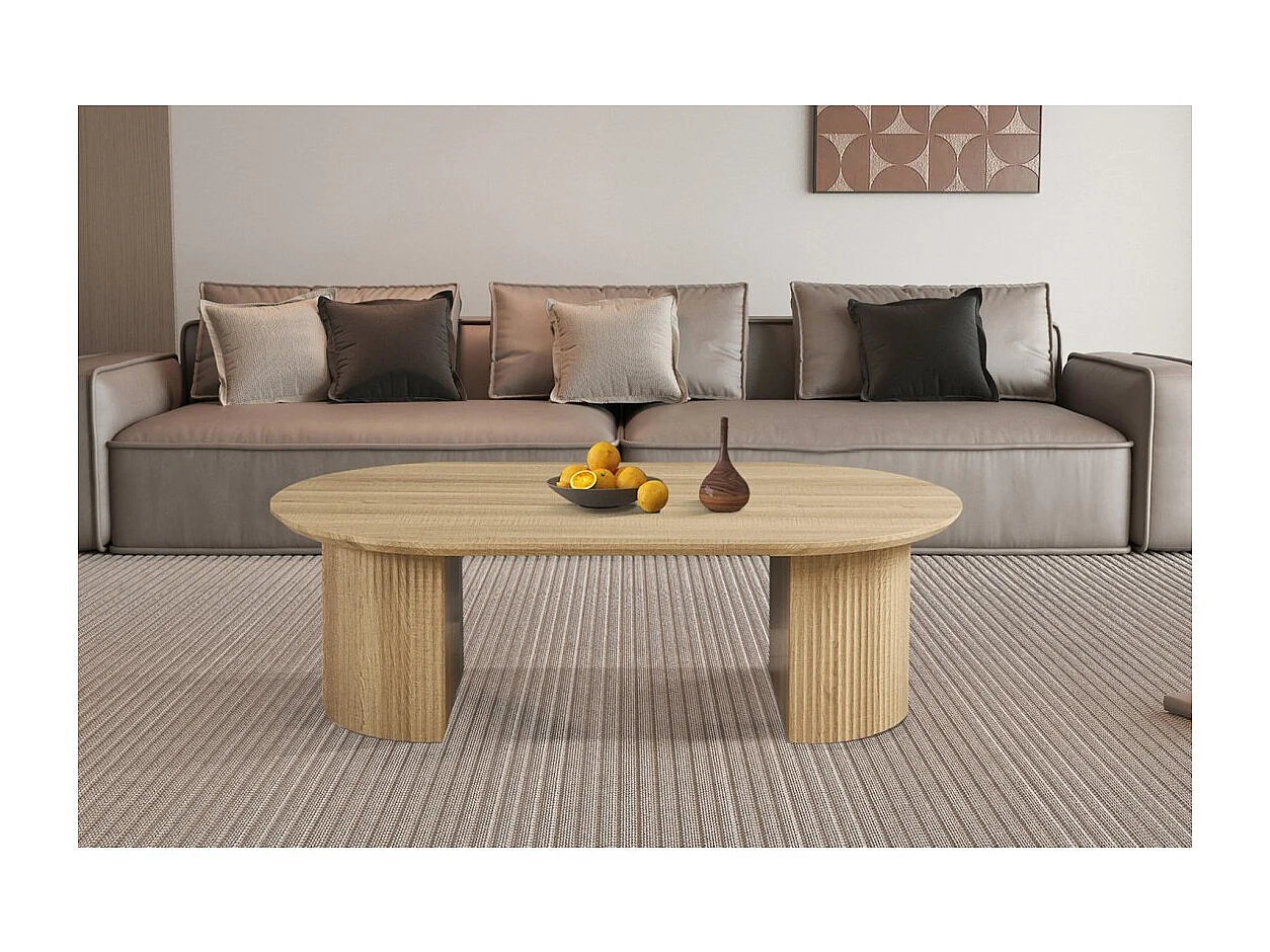 Table basse VAGOS – Coloris chêne naturel – Table basse rectangulaire 120x70 cm – MDF – Design moderne et chaleureux