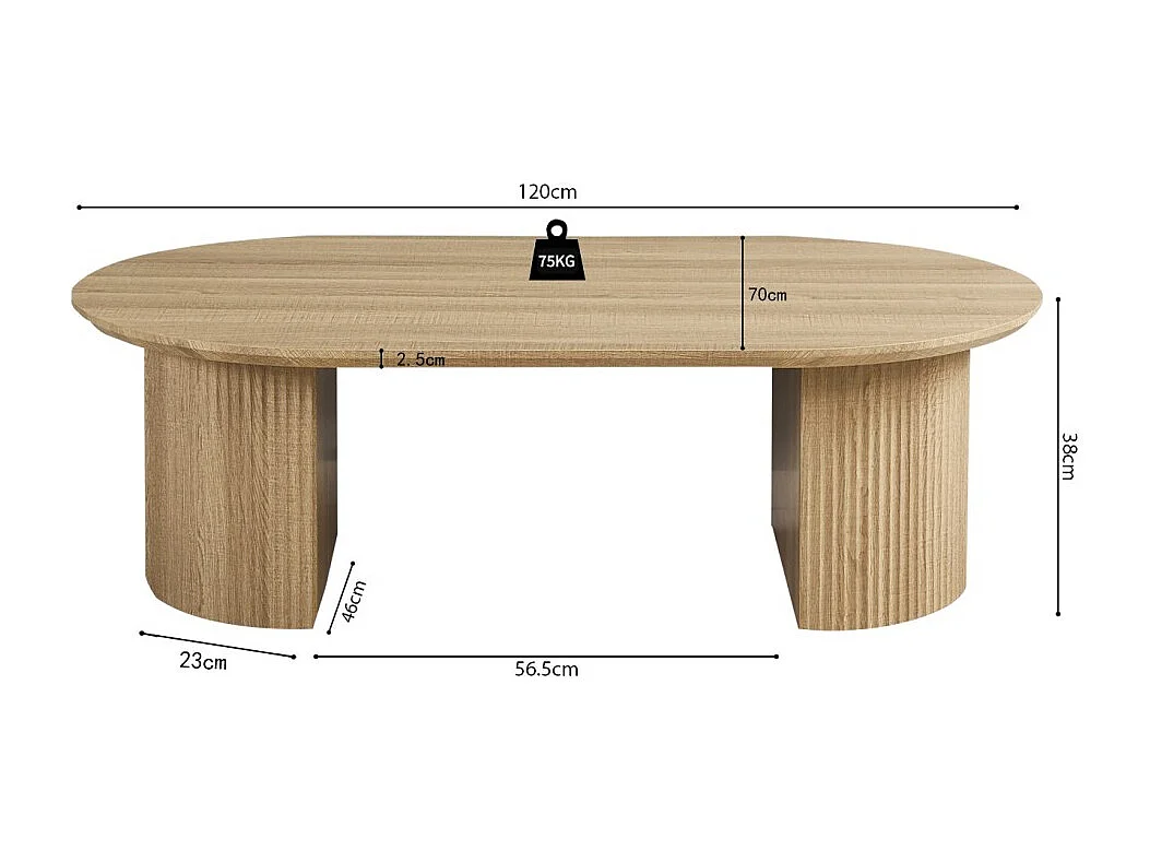 Table basse VAGOS – Coloris chêne naturel – Table basse rectangulaire 120x70 cm – MDF – Design moderne et chaleureux