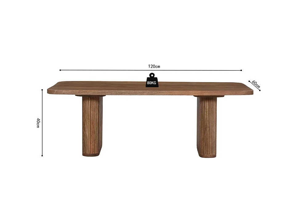 Table basse TALVORA – Bois de manguier massif – Table basse rectangulaire 120x60 cm – Design brut et naturel
