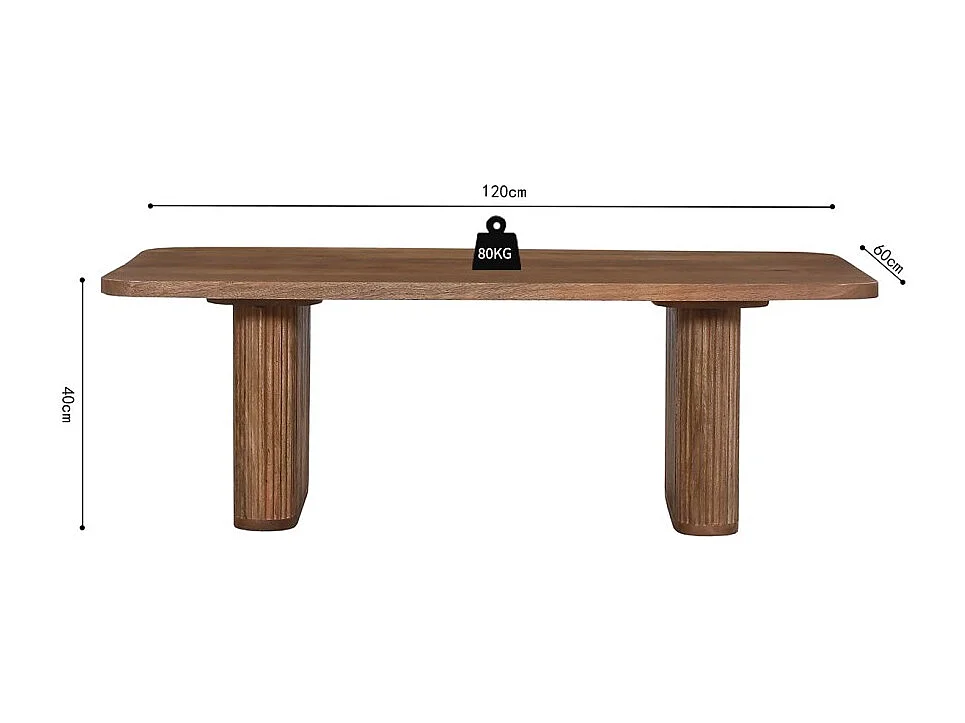 Mesa de centro TALVORA – Madeira de mangueira maciça – Mesa de centro retangular 120x60 cm – Design rústico e natural