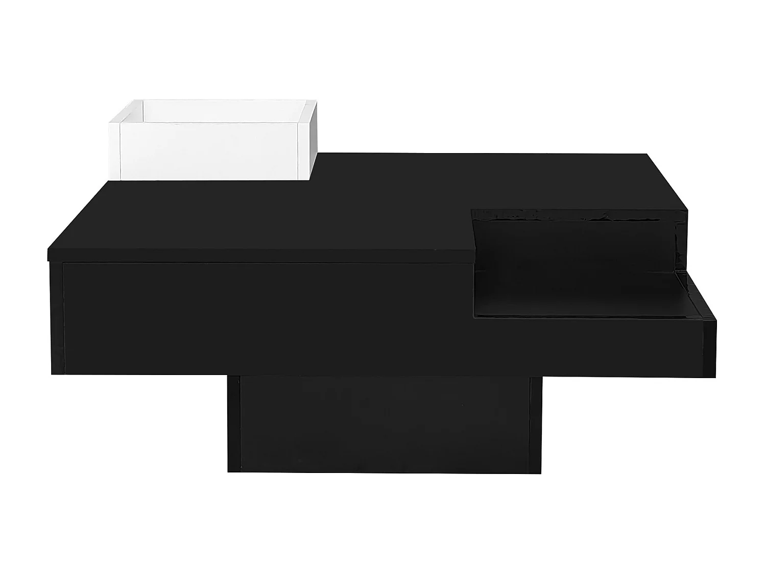 Table basse de salon 72x72x30 cm - Table basse noire avec coffre de rangement amovible - éclairage LED