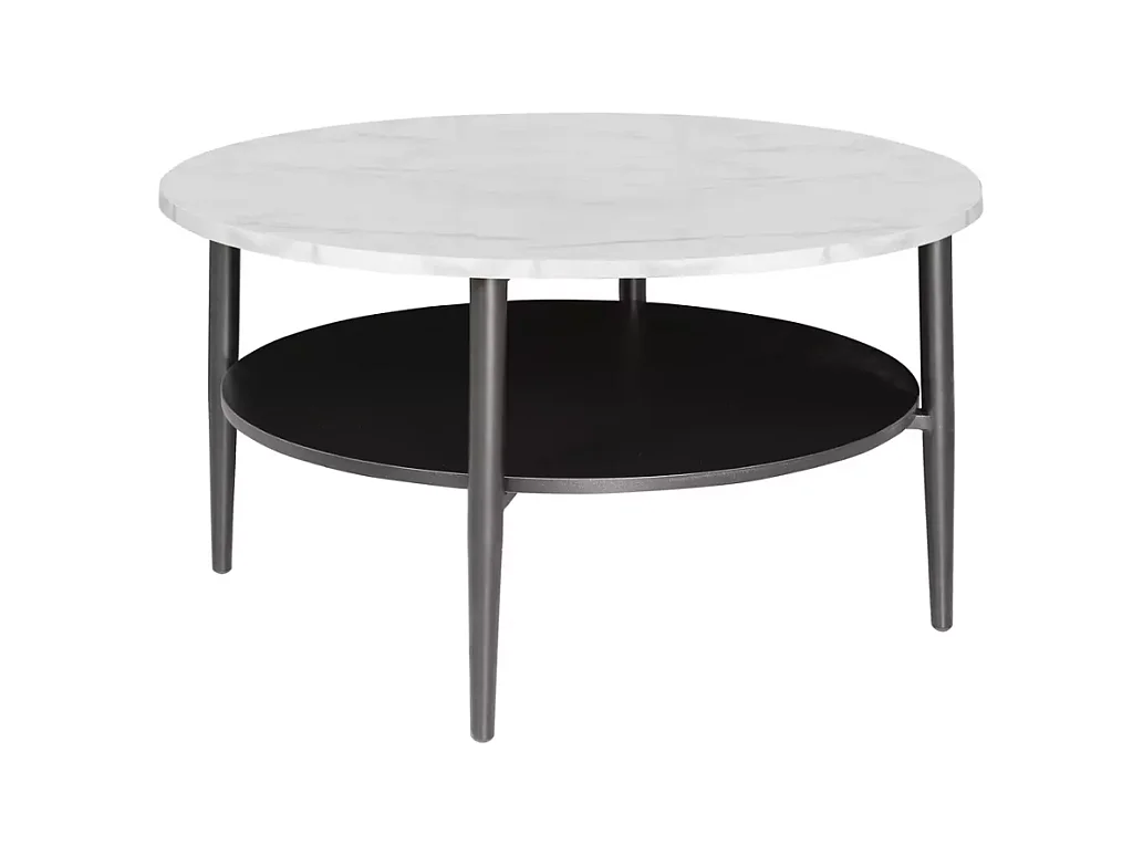 Table basse blanc effet marbre et noir 2 étages 80 cm ZENIX