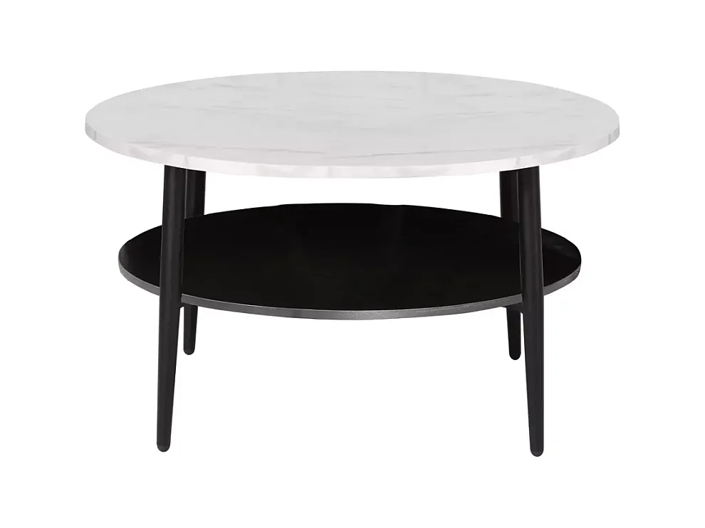 Table basse blanc effet marbre et noir 2 étages 80 cm ZENIX