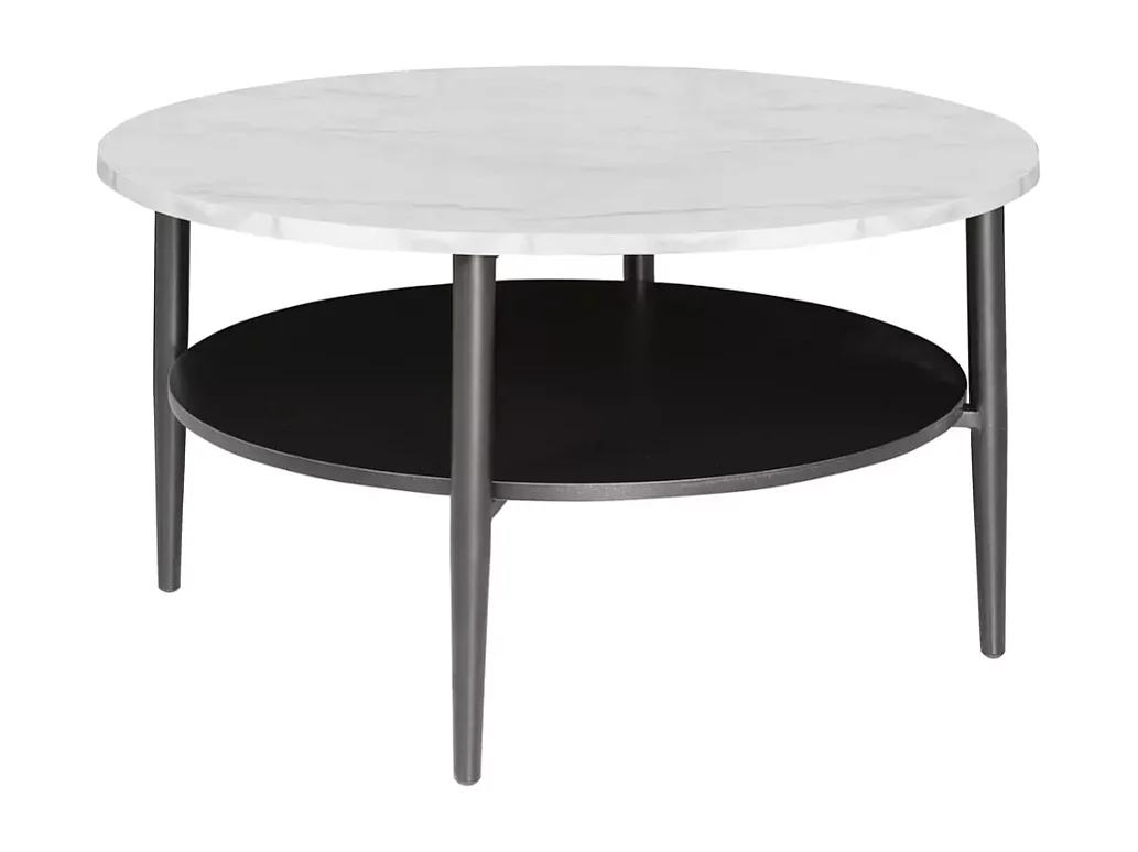 Table basse blanc effet marbre et noir 2 étages 80 cm ZENIX