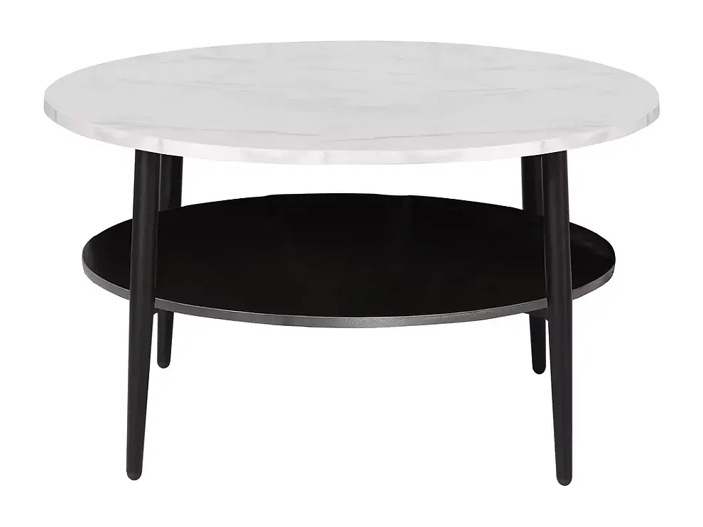 Table basse blanc effet marbre et noir 2 étages 80 cm ZENIX