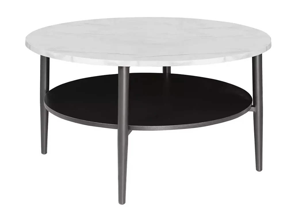 Table basse blanc effet marbre et noir 2 étages 80 cm ZENIX