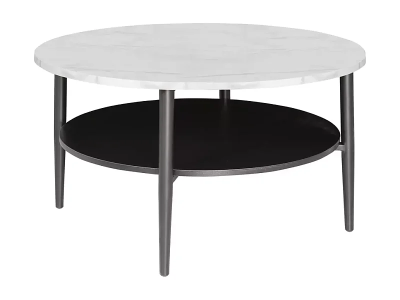 Table basse blanc effet marbre et noir 2 étages 80 cm ZENIX
