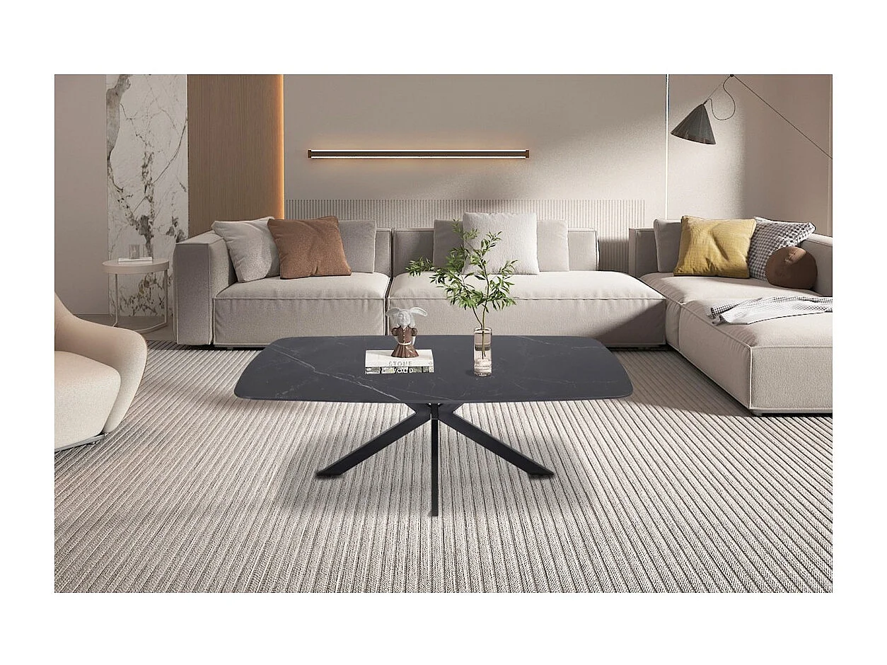 Table basse ARVENA – Table basse rectangulaire 130x70 cm – Pierre noire & métal – Design élégant et contemporain
