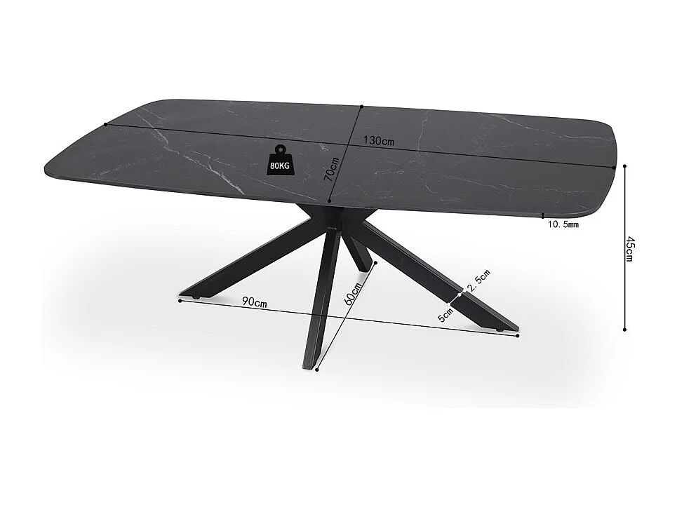 Table basse ARVENA – Table basse rectangulaire 130x70 cm – Pierre noire & métal – Design élégant et contemporain