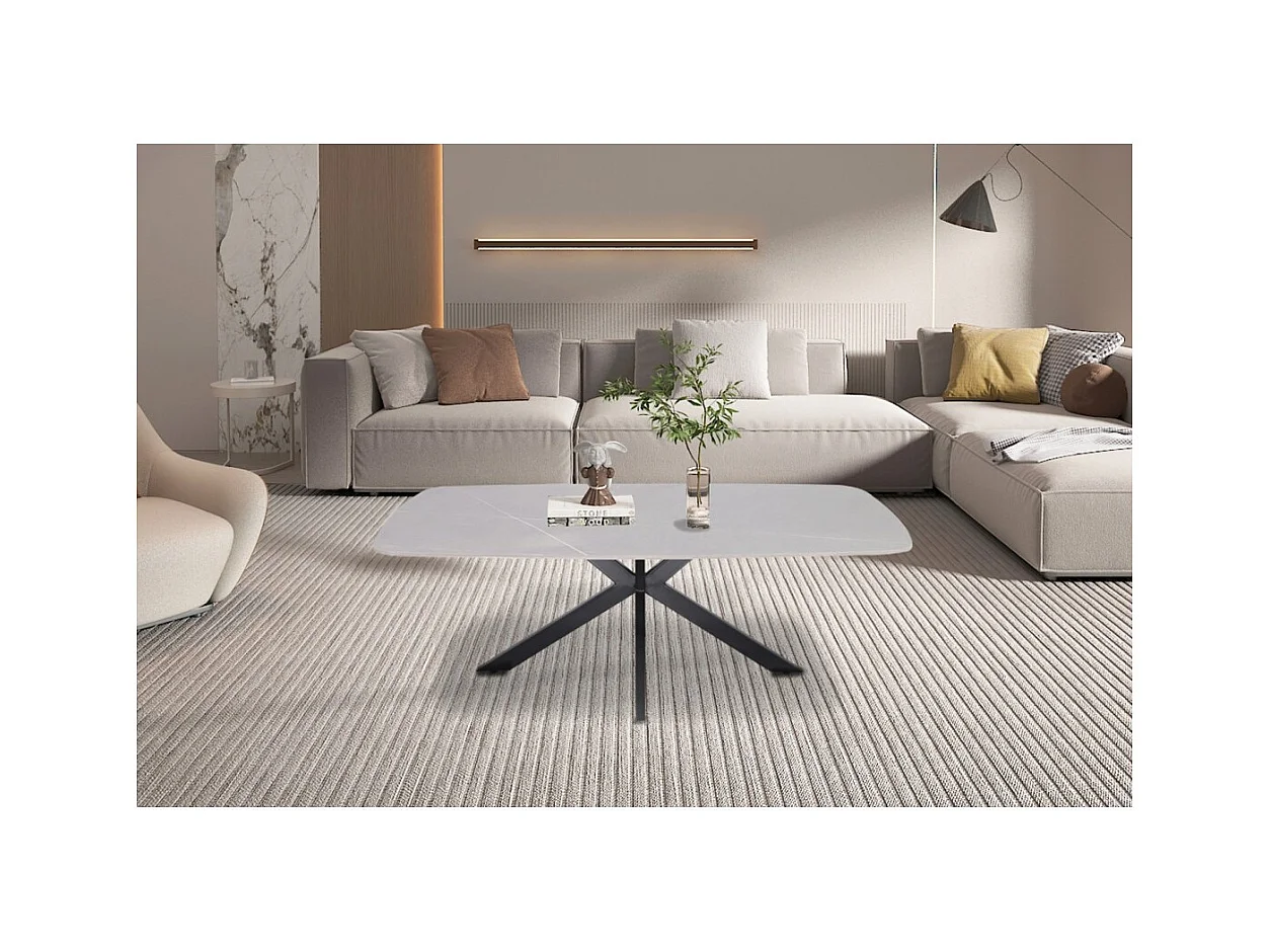 Mesa de Centro ARVENA – Mesa de Centro Retangular 130x70 cm – Pedra Cinza & Metal – Design Contemporâneo e Refinado