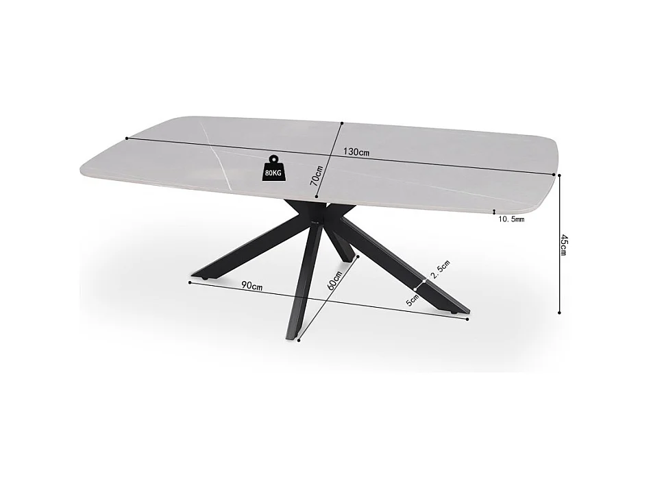 Mesa de Centro ARVENA – Mesa de Centro Retangular 130x70 cm – Pedra Cinza & Metal – Design Contemporâneo e Refinado