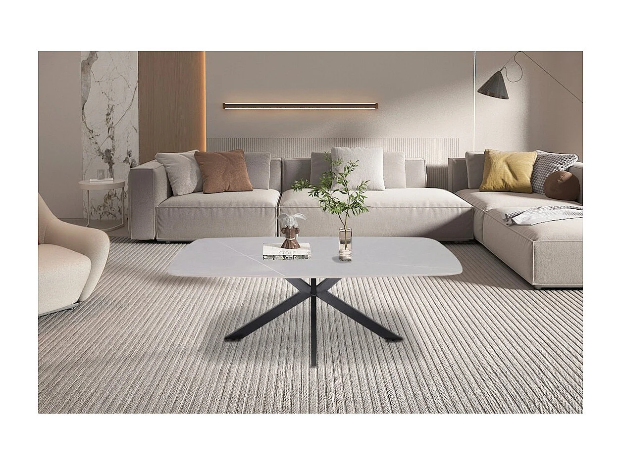 Table basse ARVENA – Table basse rectangulaire 130x70 cm – Pierre grise & métal – Design contemporain et raffiné