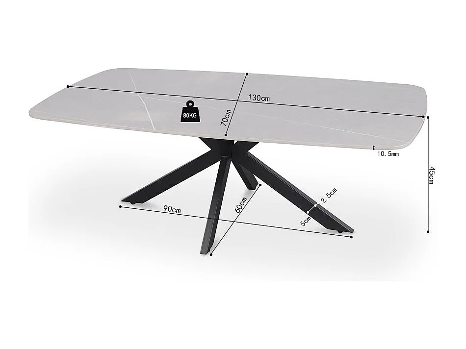 Table basse ARVENA – Table basse rectangulaire 130x70 cm – Pierre grise & métal – Design contemporain et raffiné