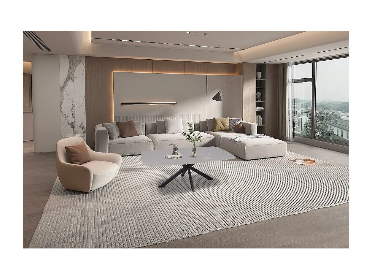 Table basse ARVENA – Table basse rectangulaire 130x70 cm – Pierre grise & métal – Design contemporain et raffiné