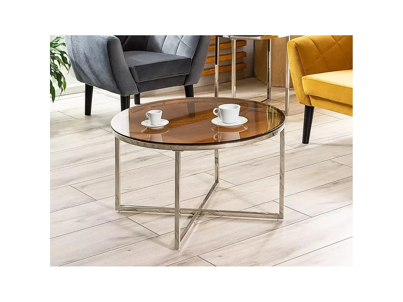 Couchtisch Crystal/Edelstahl/Glas/Grau