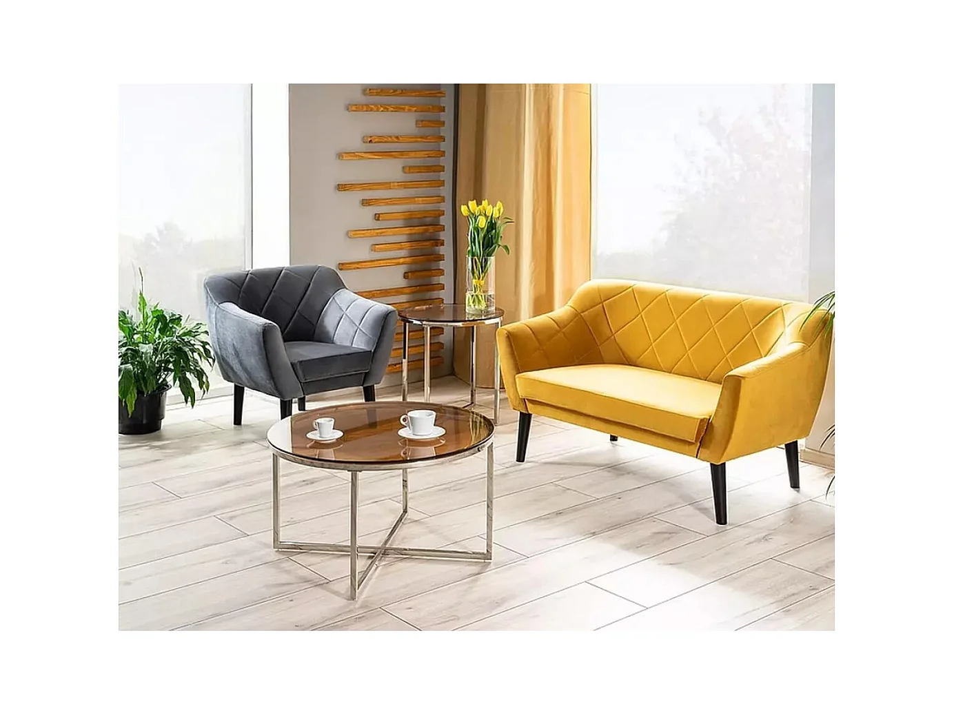 Couchtisch Crystal/Edelstahl/Glas/Grau